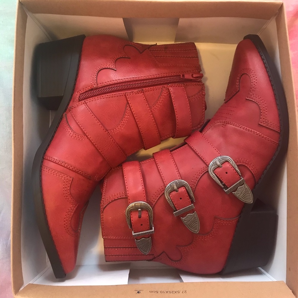 Red Western Bootie